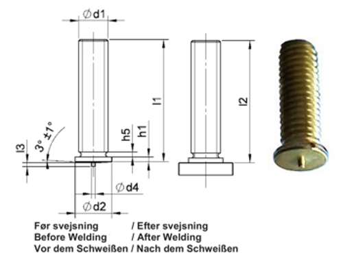 PT Threaded stud M4x60 Matr. Brass MS63